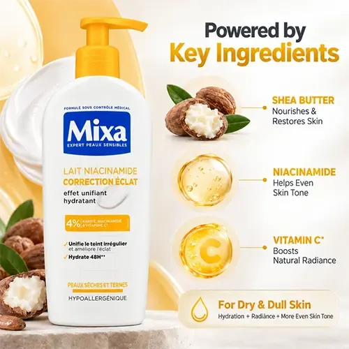 Mixa Lait Niacinamide Correction Éclat Body Lotion For Dry Dull Skin 400ml - Image 3